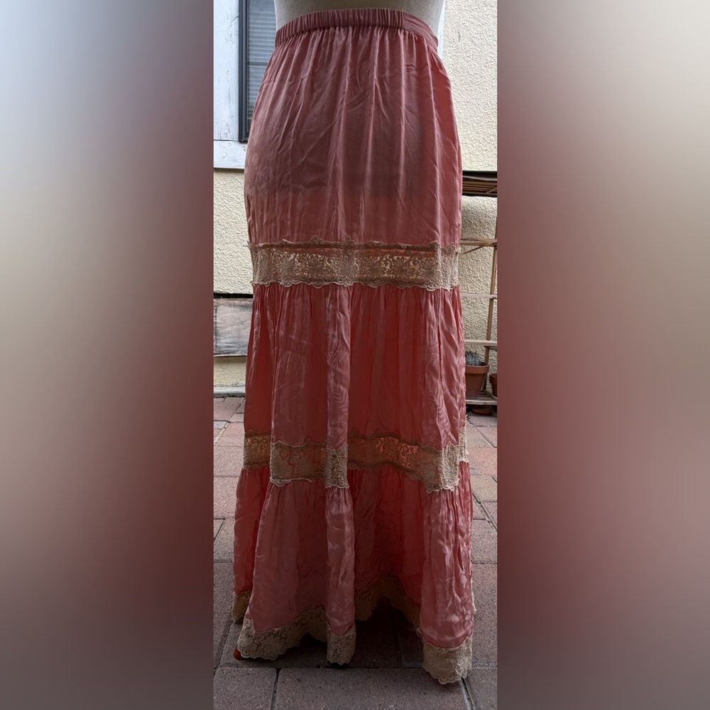 Free People x Spell & Gypsy Collective Ocean Maxi Skirt Lace Coral Pink Boho - Picture 7 of 8